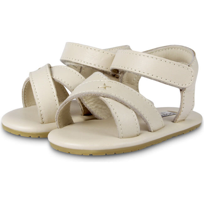 Tobi Cross Strap Leather Sandals, Cream - Sandals - 1