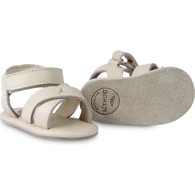 Tobi Cross Strap Leather Sandals, Cream - Sandals - 5