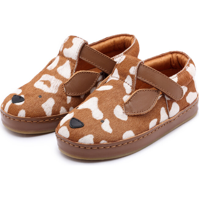 Xan Exclusive Bambi Spotted Cow Hair T-Bar Shoes, Brown