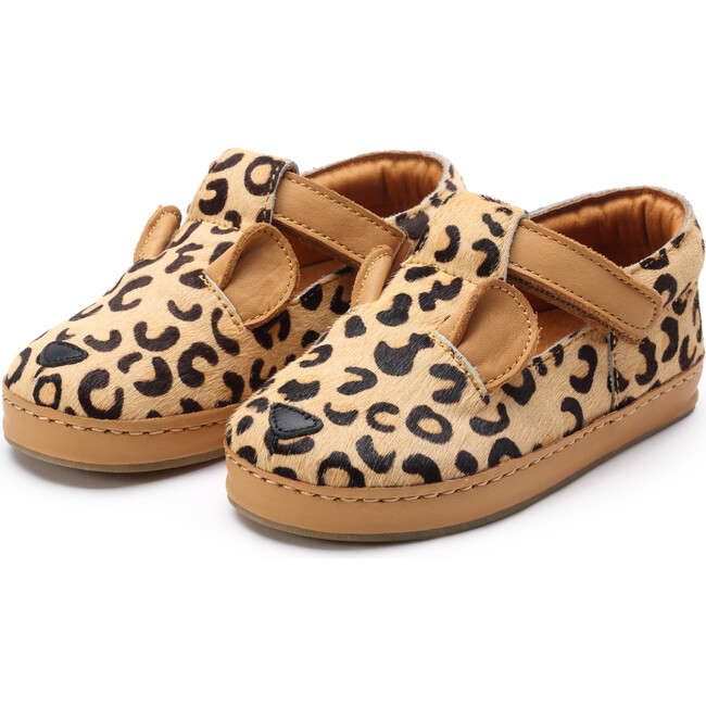 Xan Exclusive Spotted Cow Hair T-Bar Shoes, Leopard
