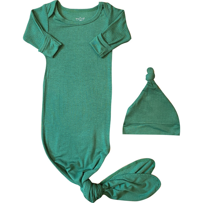 Rib Knit Bamboo Knotted Newborn Gown & Hat Set, Billiard