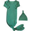 Rib Knit Bamboo Knotted Newborn Gown & Hat Set, Billiard - Pajamas - 1 - thumbnail