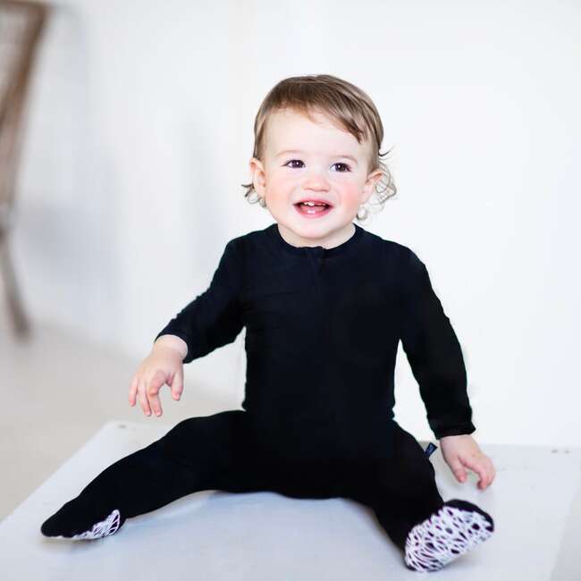 Rib Knit Bamboo Footed Sleeper, Midnight - Footie Pajamas - 2
