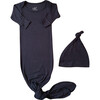 Rib Knit Bamboo Newborn Gown & Hat Set, Midnight - Pajamas - 1 - thumbnail