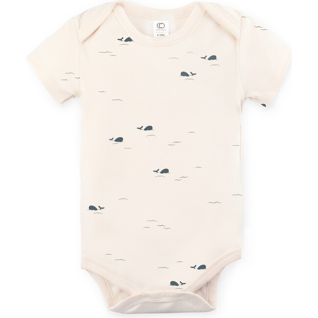 Afton Organic Short Sleeve Print Bodysuit, Whale - Bodysuits - 1