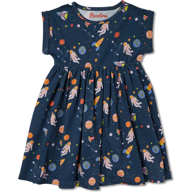 Rolled Sleeve Cuffed Short Sleeve Dress, Space Exploration