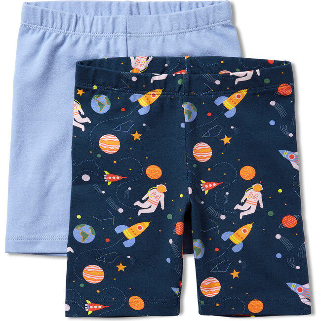 Biker Pull-On Print And Solid Shorts, Space Exploration (Pack of 2)