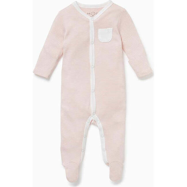 Sleepsuit With Front Opening, Blush Stripe - Bodysuits - 1