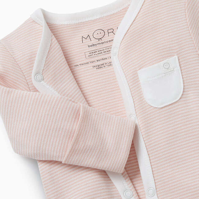Sleepsuit With Front Opening, Blush Stripe - Bodysuits - 2