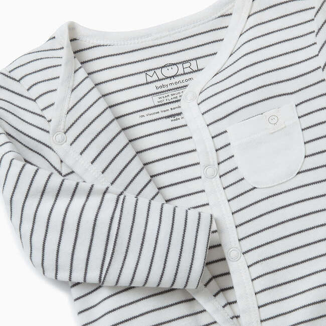 Sleepsuit With Front Opening, Grey Stripe - Rompers - 2