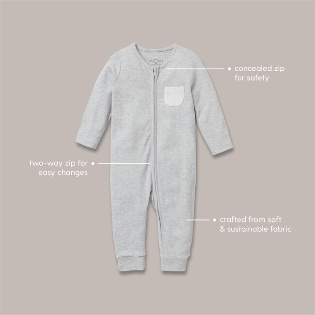 Clever Zip Romper, Grey Marl - Rompers - 2