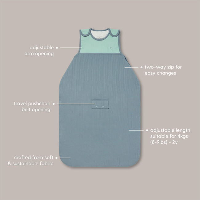 Ribbed Clever Sleeping Sack 1.5 TOG, Sky And Mint - Sleep Sacks - 2