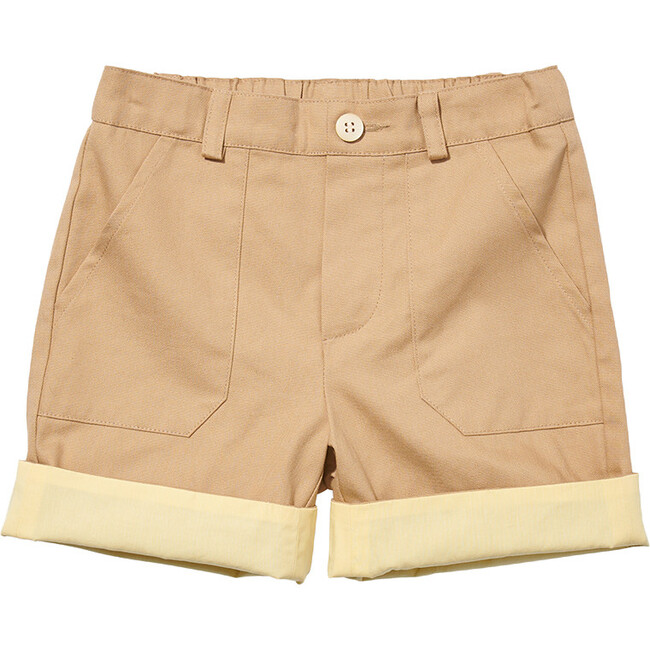 Grow Cotton Contrast Cuffed Shorts, Tan And Beige