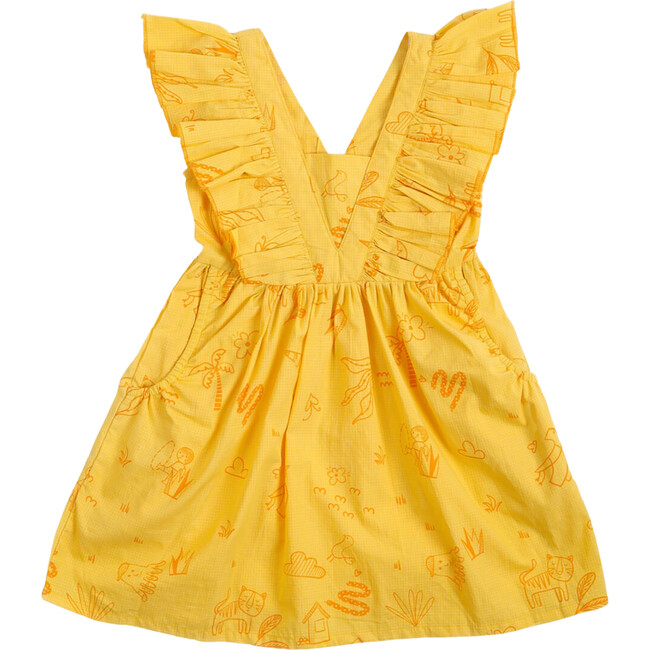Wonder Wander Mangalgiri Pint Ruffle Sleeve Dress, Yellow - Dresses - 1
