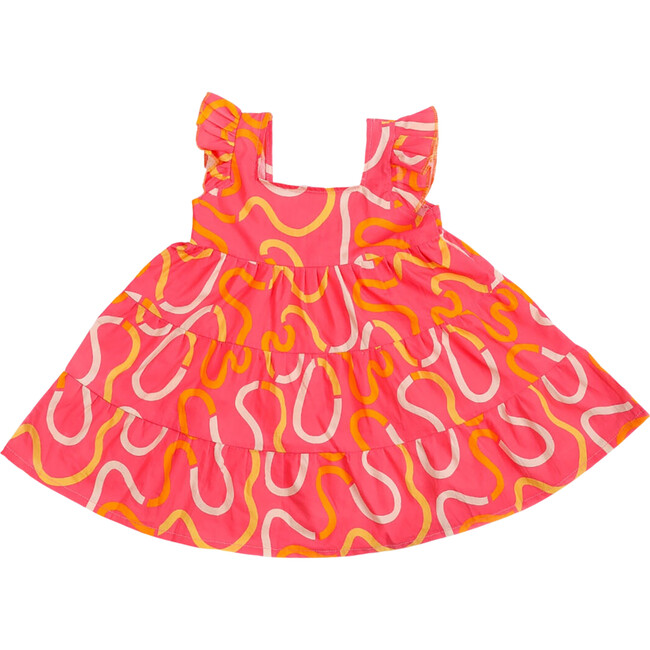 Swiggly Swirly Print Frilly Sleeve Tiered Frock, Pink
