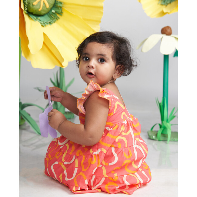 Swiggly Swirly Print Frilly Sleeve Tiered Frock, Pink - Dresses - 2