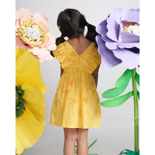 Wonder Wander Mangalgiri Pint Ruffle Sleeve Dress, Yellow - Dresses - 2