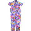 Daffy Unisex Floral Print Short Sleeve Jumpsuit, Purple - Jumpsuits - 1 - thumbnail