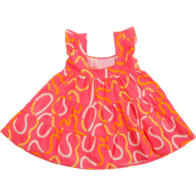 Swiggly Swirly Print Frilly Sleeve Tiered Frock, Pink - Dresses - 3