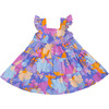 Daffy Floral Print Frilly Sleeve Tiered Frock, Purple - Dresses - 1 - thumbnail