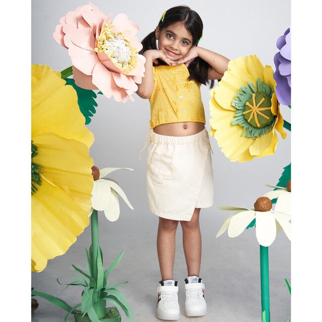 Weewee Flower Patch Pocket Denim Skort, Cream - Skirts - 3