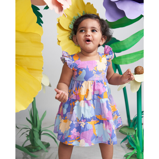 Daffy Floral Print Frilly Sleeve Tiered Frock, Purple - Dresses - 2