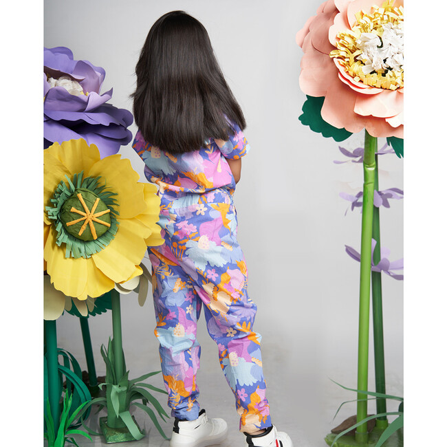 Daffy Unisex Floral Print Short Sleeve Jumpsuit, Purple - Jumpsuits - 3