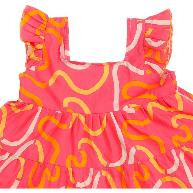 Swiggly Swirly Print Frilly Sleeve Tiered Frock, Pink - Dresses - 5
