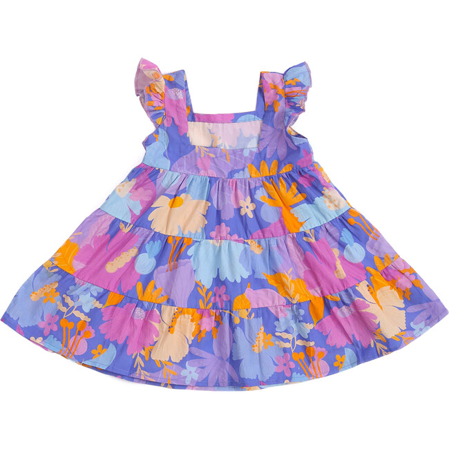 Daffy Floral Print Frilly Sleeve Tiered Frock, Purple - Dresses - 3