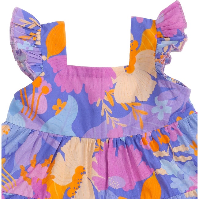 Daffy Floral Print Frilly Sleeve Tiered Frock, Purple - Dresses - 4