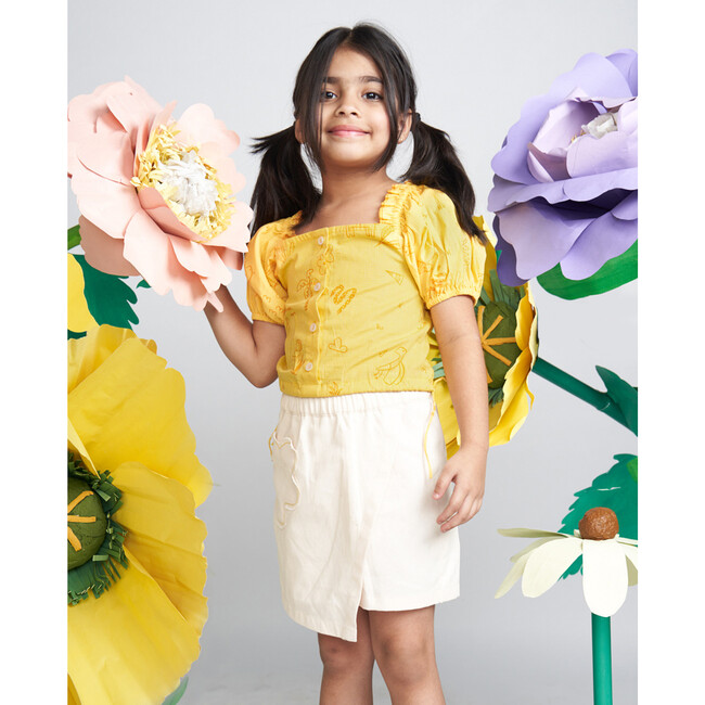 Weewee Flower Patch Pocket Denim Skort, Cream - Skirts - 6