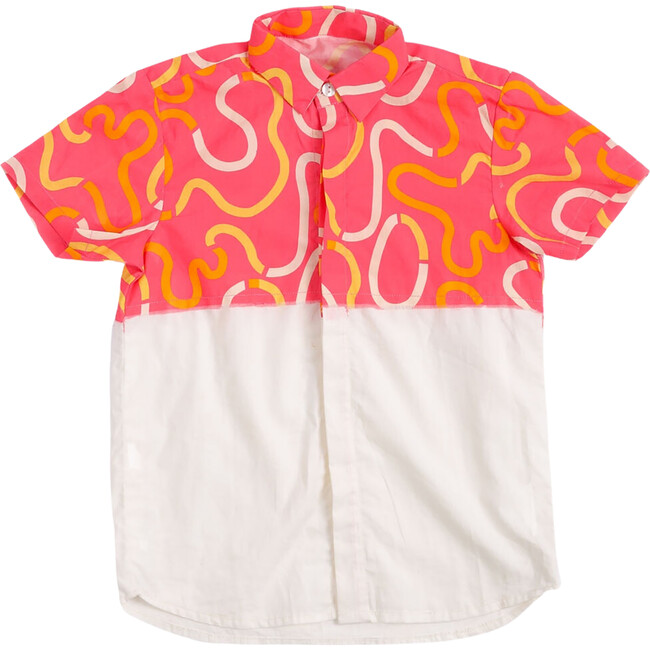 Swiggly Half And Half Swirly Print Shirt, Pink And White
