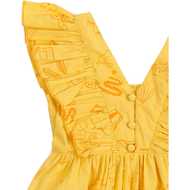 Wonder Wander Mangalgiri Pint Ruffle Sleeve Dress, Yellow - Dresses - 6