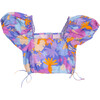 Daffy Floral Print Puffy Sleeve Crop Top, Purple - Blouses - 5