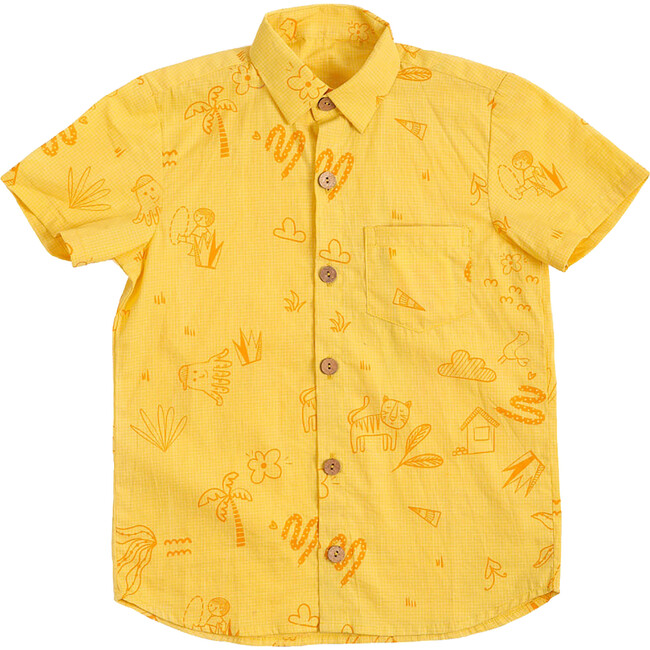 Wonder Wander Mangalgiri Print Short Sleeve Shirt, Yellow