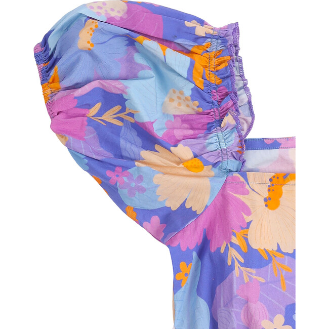 Daffy Floral Print Puffy Sleeve Crop Top, Purple - Blouses - 6