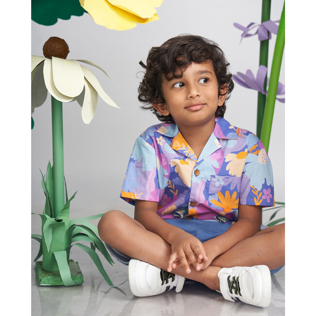 Daffy Floral Print Hawaiian Summer Short Sleeve Shirt, Purple - Shirts - 2