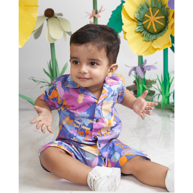 Daffy Floral Print Shirt And Shorts Co-Ord Set, Purple - Mixed Apparel Set - 2