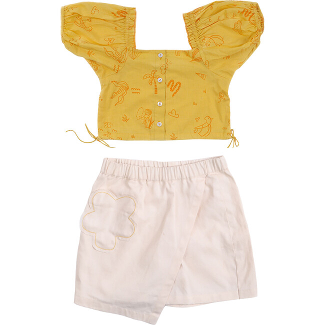 Wonder Wander Top And Skort Co-Ord Set, Yellow And Cream