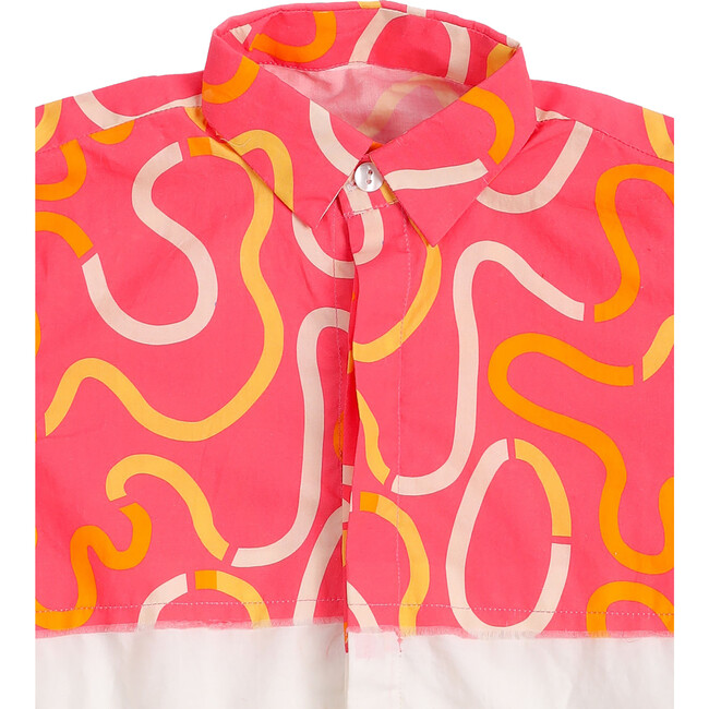 Swiggly Half And Half Swirly Print Shirt, Pink And White - Shirts - 5