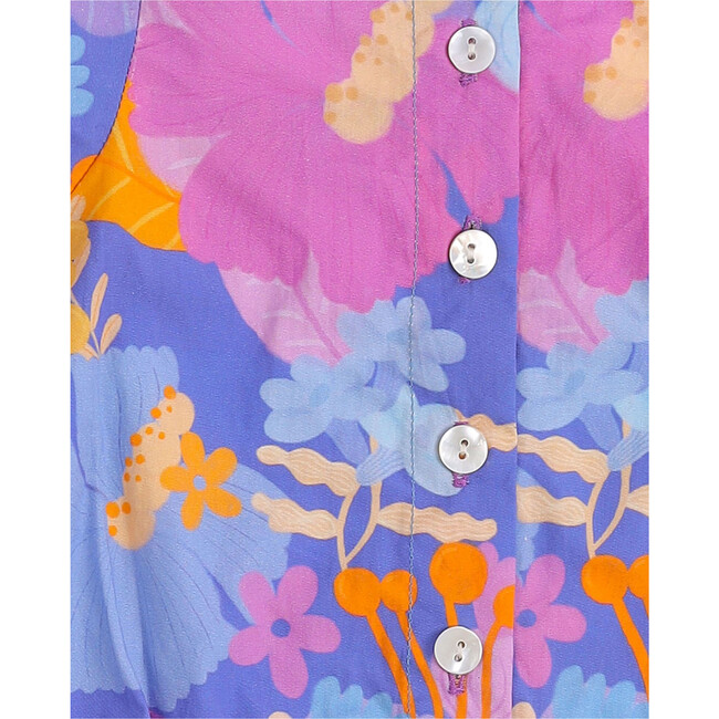 Daffy Floral Print Puffy Sleeve Crop Top, Purple - Blouses - 9