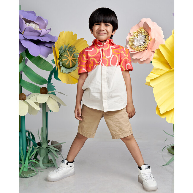 Swiggly Half And Half Swirly Print Shirt, Pink And White - Shirts - 6