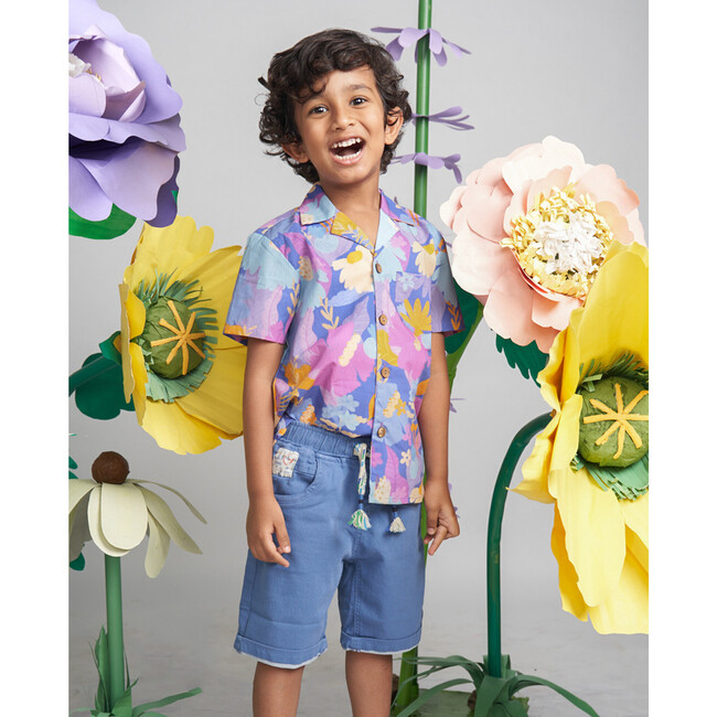 Daffy Floral Print Hawaiian Summer Short Sleeve Shirt, Purple - Shirts - 5