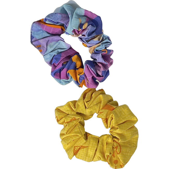 Wonder Wander And Daffy Upcycled Scrunchies, Yellow And Purple (Set Of 2)