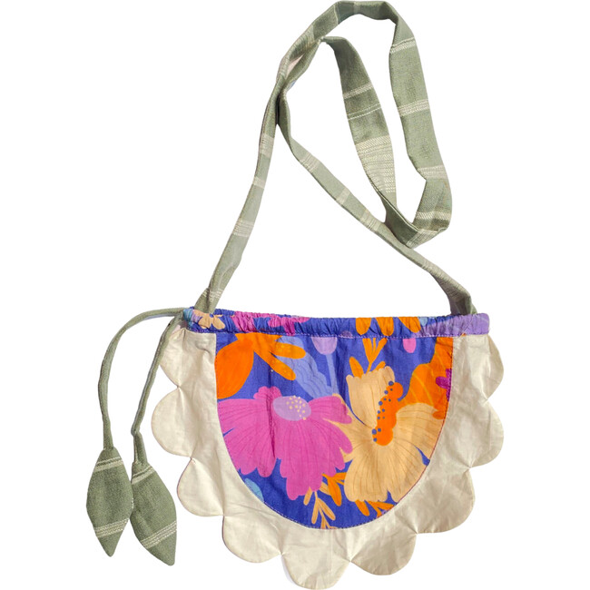 Daffy Flower Print Upcycled Sling Bag, Purple And White