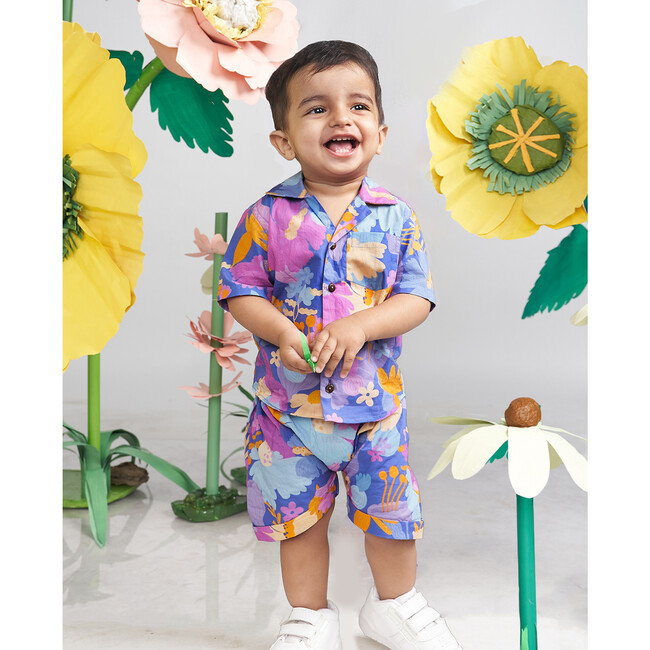 Daffy Floral Print Shirt And Shorts Co-Ord Set, Purple - Mixed Apparel Set - 7