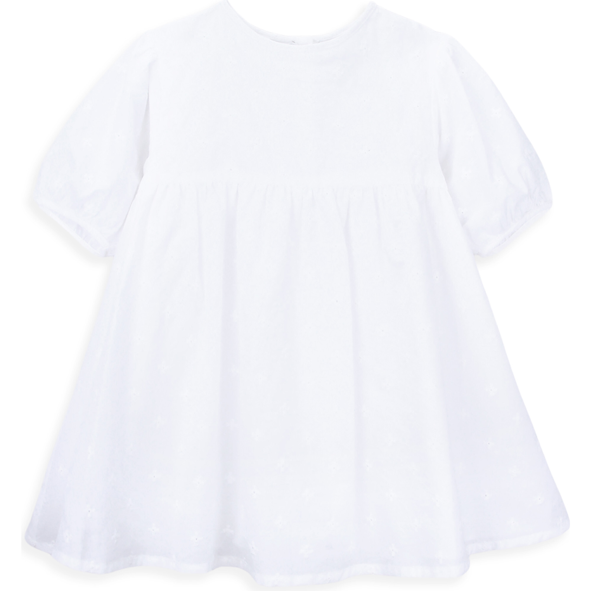 Isabelle Round Neck Puffed Sleeve Above Knee Dress, White - Dresses - 1
