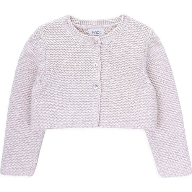 Page Baby Knit Long Sleeve Buttoned Cropped Cardigan, Whitecap Blend