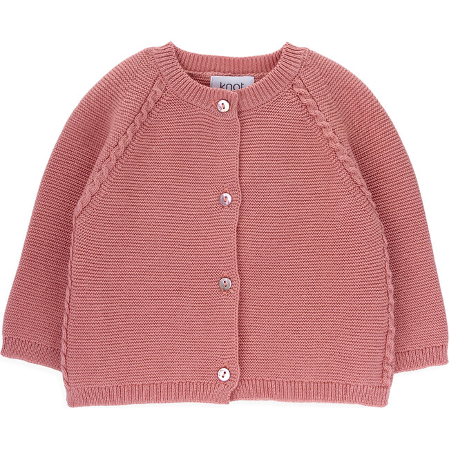 Lou Rib Knit Drop Shoulder Buttoned Cardigan, Muted Clay Rose