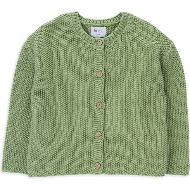 Molly Knit Crew Neck Long Sleeve Buttoned Cardigan, Terragon Green